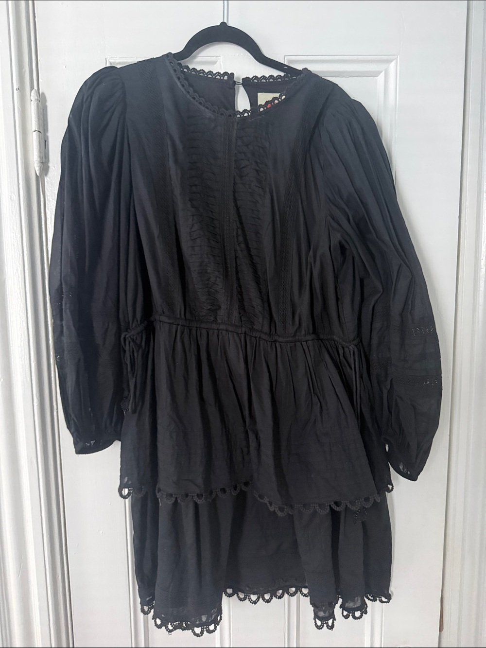 Farm Rio. Black Long-Sleeve Tiered Mini Dress - Picture 3 of 5